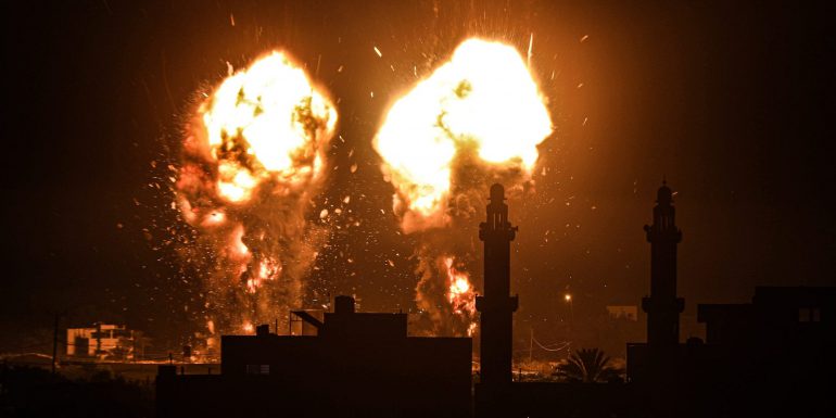 Flames are seen after an Israeli air strike hit Hamas targets in Gaza City, Gaza on June 15, 2021. Ali Jadallah:Anadolu Agency